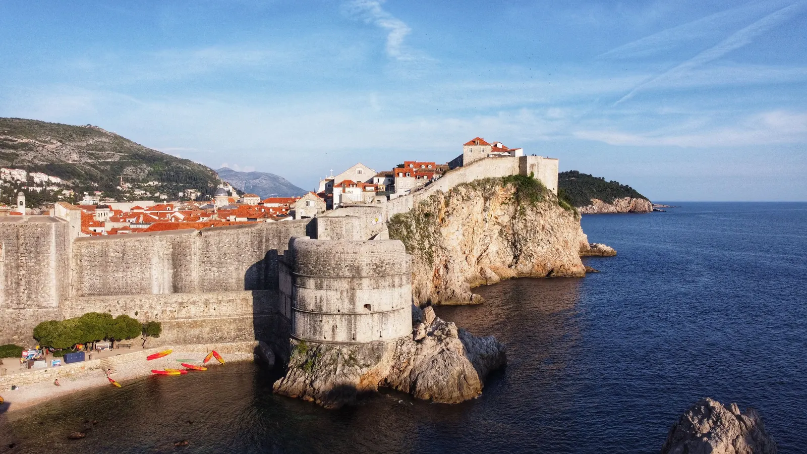 The city walls of Dubrovnik above the water