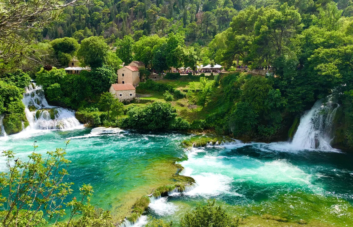 The falls and mill village at Krka