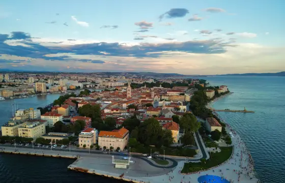 The Zadar peninsula from the air in the evening