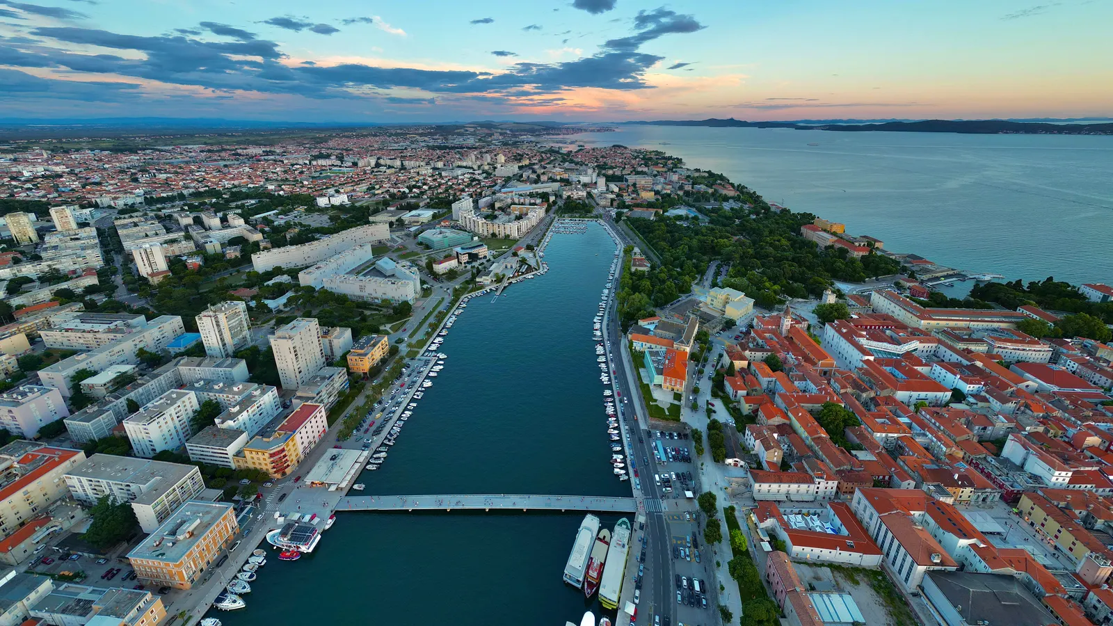 The harbour channel at Zadar with its bridge, from above